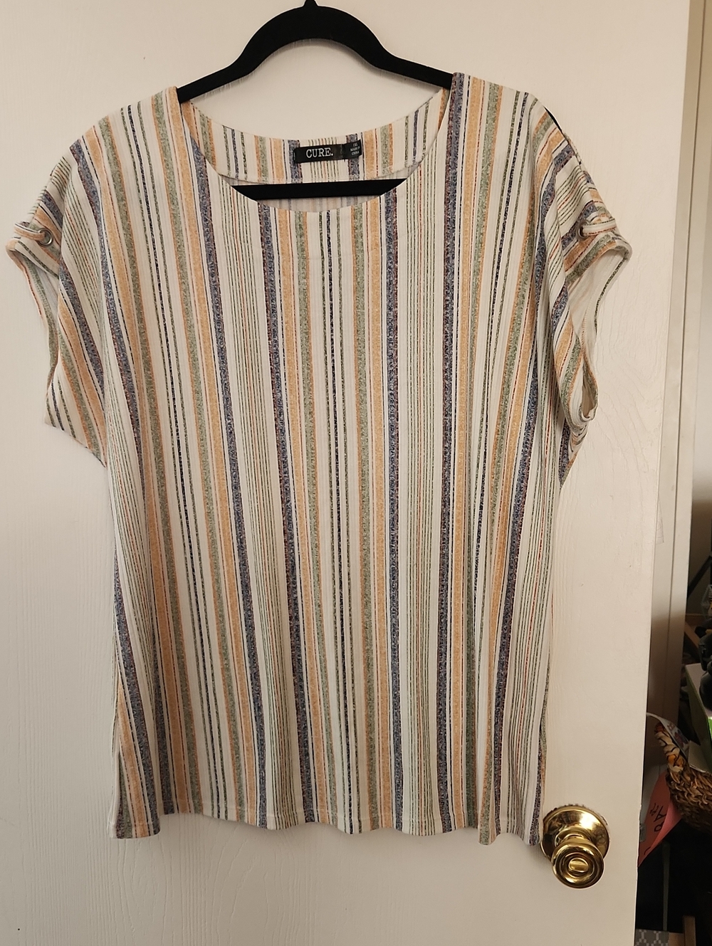 Curb Relaxed Short-Sleeve Stripe Tee in Cream and Multicolor
